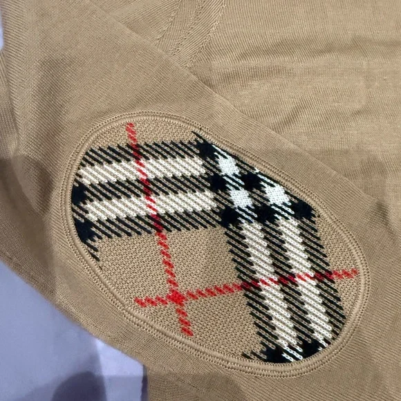 Burberry Crewneck Sweater with Plaid Elbow Patches